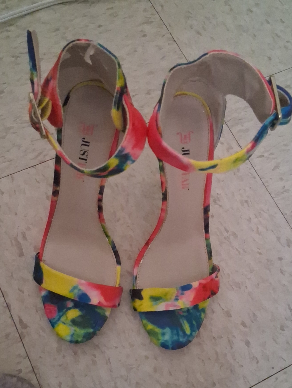 JustFab Multicolor Tie-Dye Ankle Strap Heels